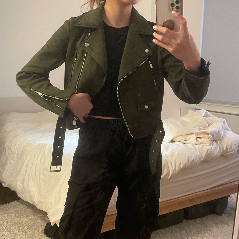 Zara Green Suede Moto Jacket, size S